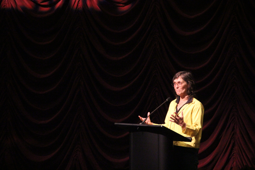 Deborah Stratman onstage during her 2018 visit.